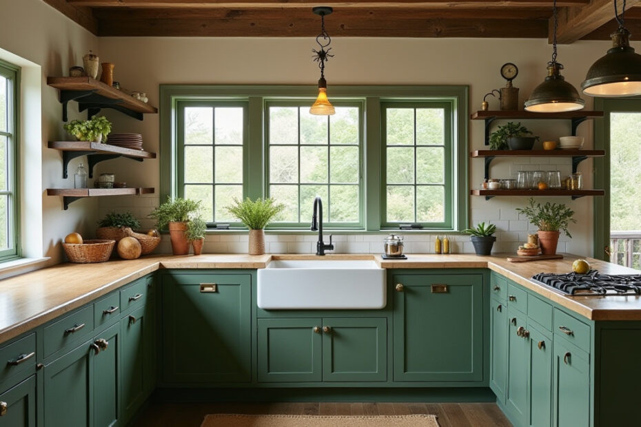 green rustic kitchen 1