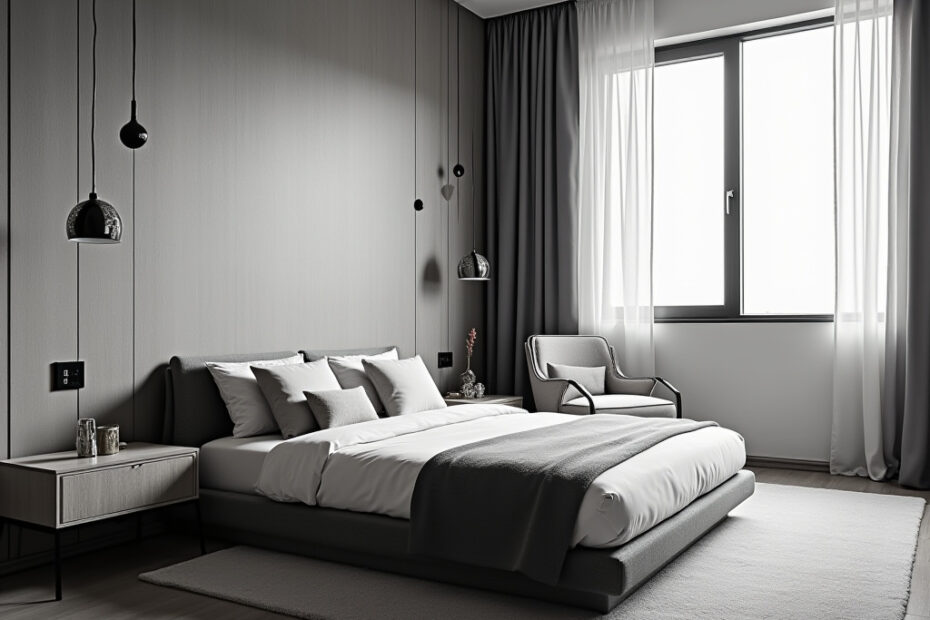 grey black and white bedroom 1