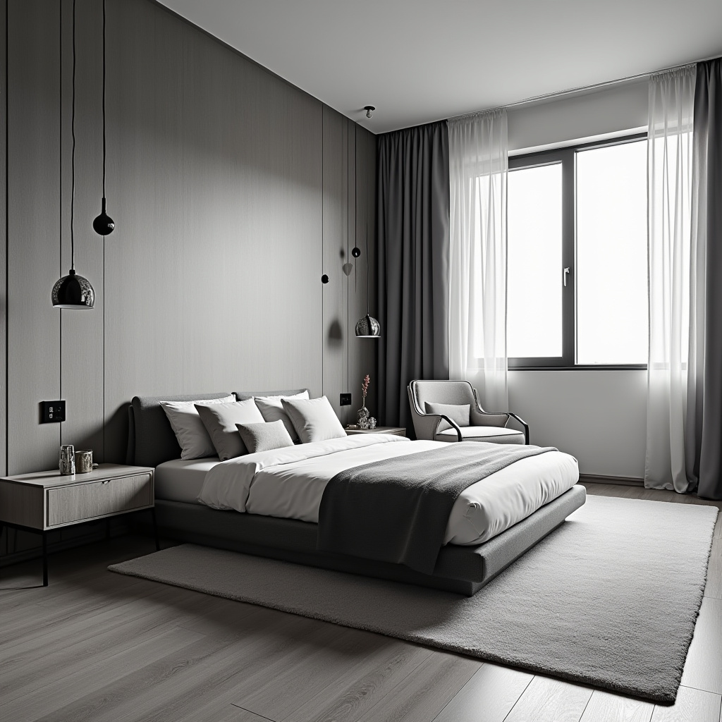 grey black and white bedroom 1